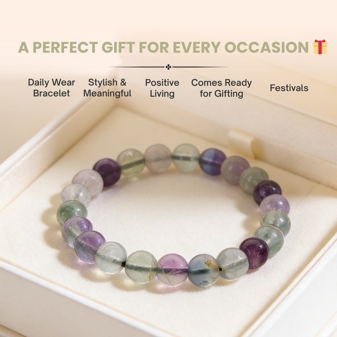 Natural Rainbow Multi Fluorite Crystal Bracelet - A Brain Stone - plusvalueindia