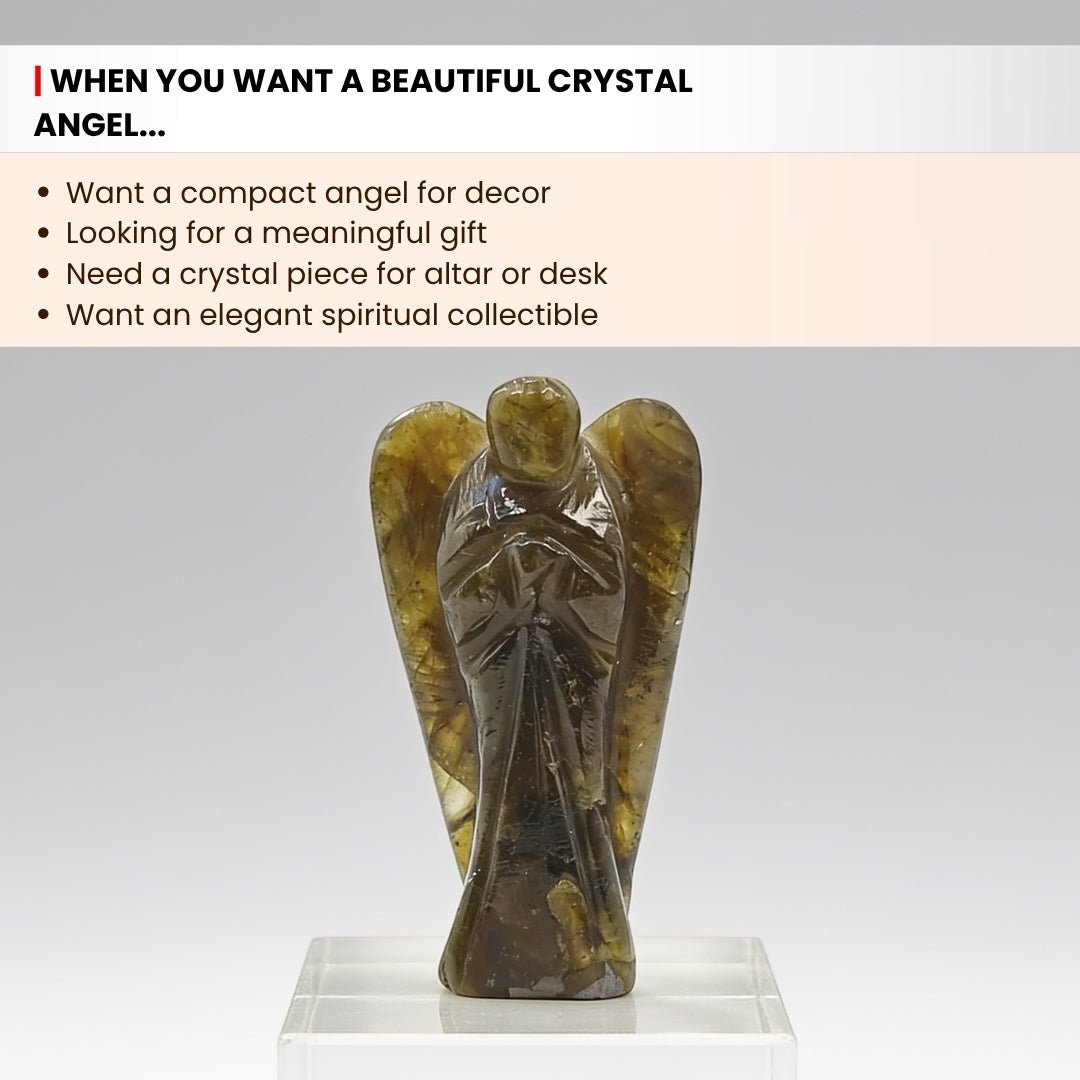 iridescent flash visible across the natural labradorite angel