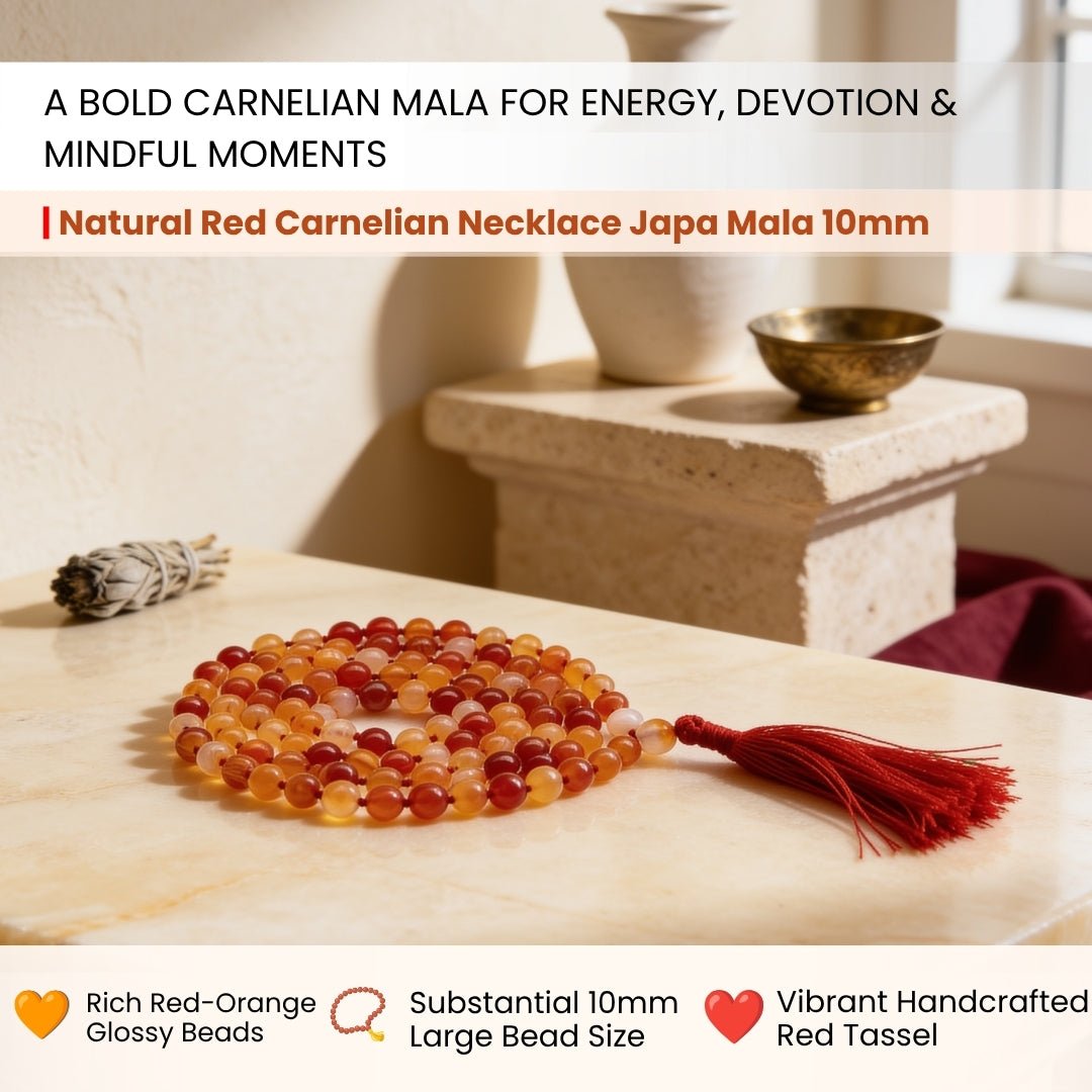 Close-up of large 10 mm polished Red Carnelian beads showing rich fiery red and orange hues with subtle natural banding