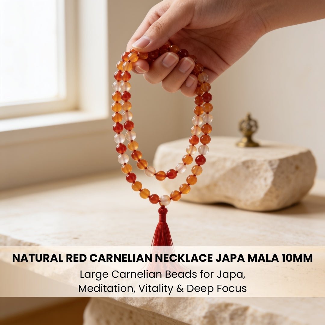 Substantial polished Carnelian guru bead with matching rich red-orange silky hanging tassel finish