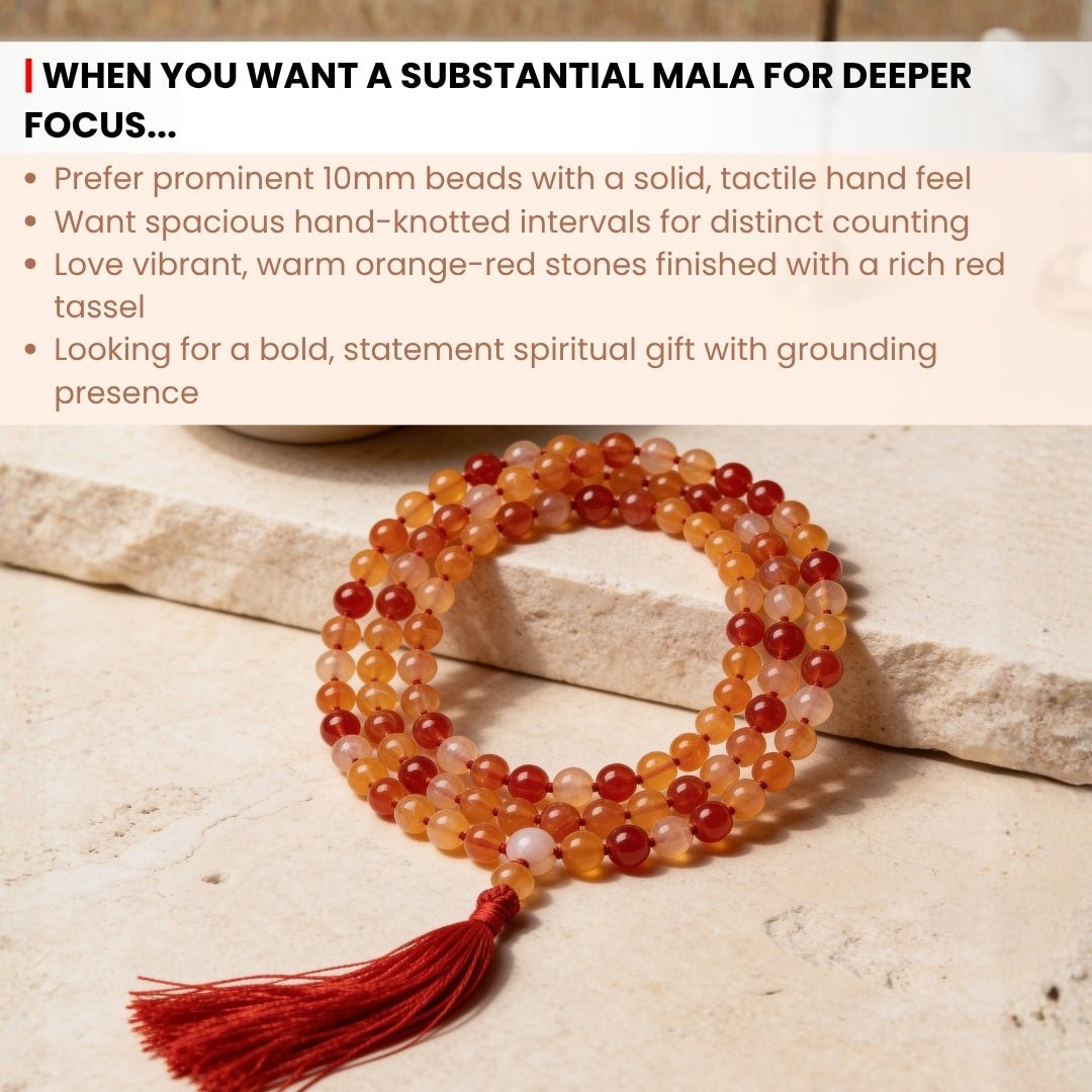 10 mm bead diameter scale measurement diagram for bold Red Carnelian japa mala