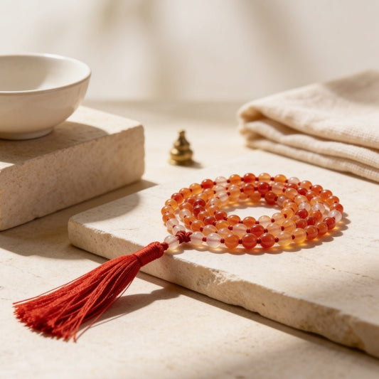 Natural Red Carnelian 6 mm gemstone japa mala necklace with 108 beads and tassel