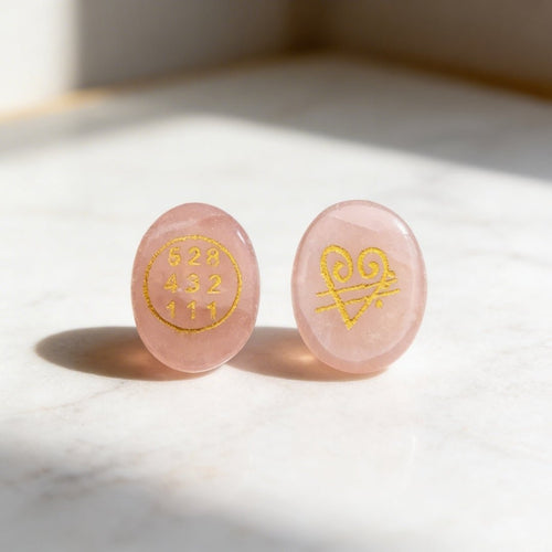 Natural Rose Quartz Crystal Stone with Switch Word & Zibu Symbol for Love & Realtionship Reiki Healing - 1pc - plusvalueindia