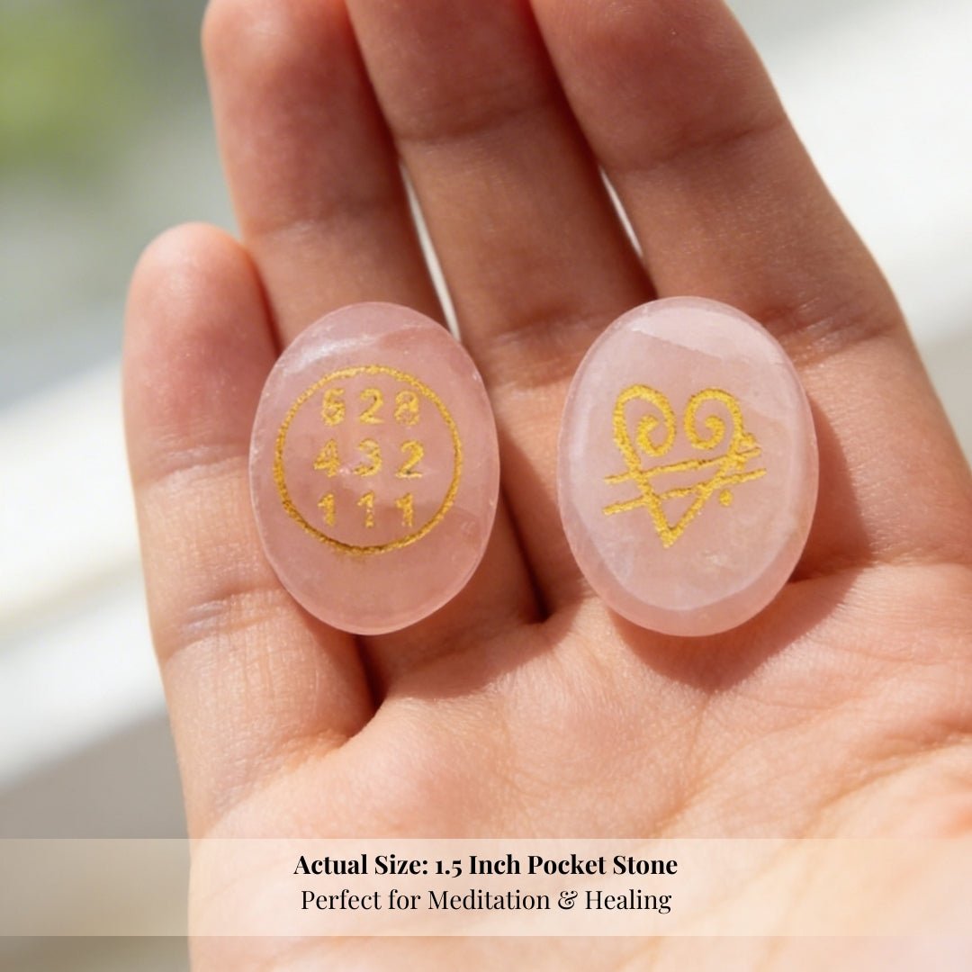 Natural Rose Quartz Crystal Stone with Switch Word & Zibu Symbol for Love & Realtionship Reiki Healing - 1pc - plusvalueindia