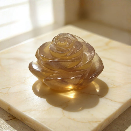 Hand-carved natural Smoky Quartz polished flower crystal sculpture