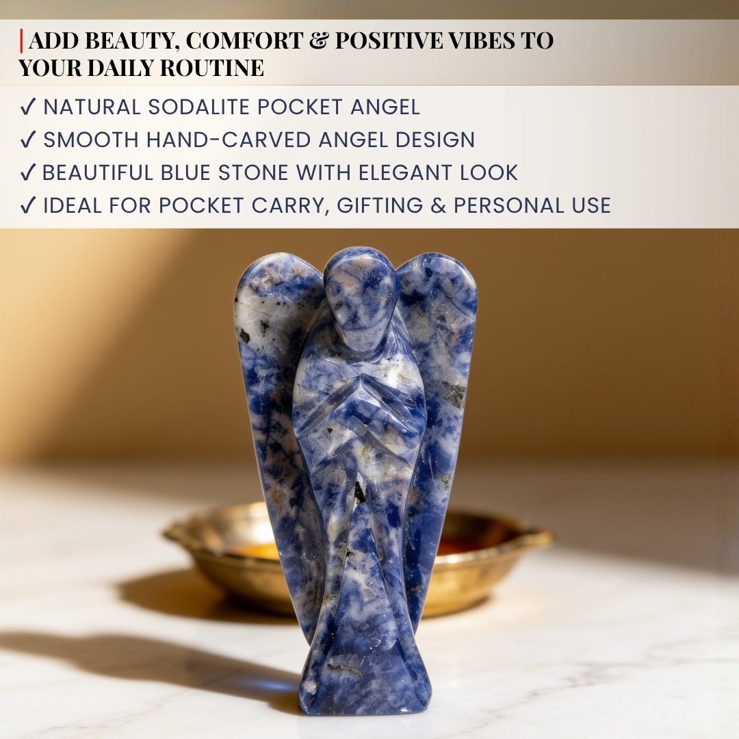 Sodalite Angel Guardian for Protection from Electro Stress, Over Emotional - Reiki, Healing Crystal Aura Chakra Therapy - plusvalueindia