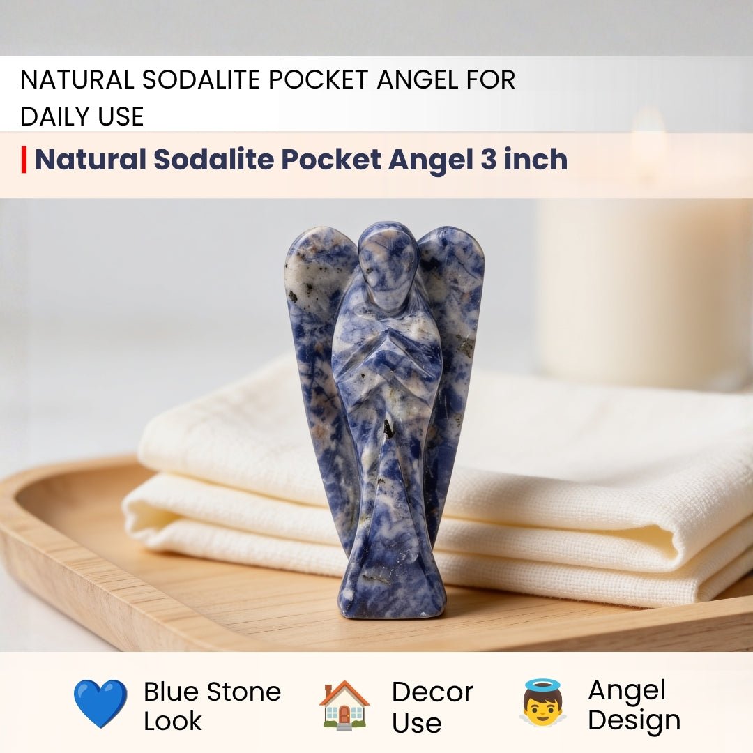Sodalite Angel Guardian for Protection from Electro Stress, Over Emotional - Reiki, Healing Crystal Aura Chakra Therapy - plusvalueindia
