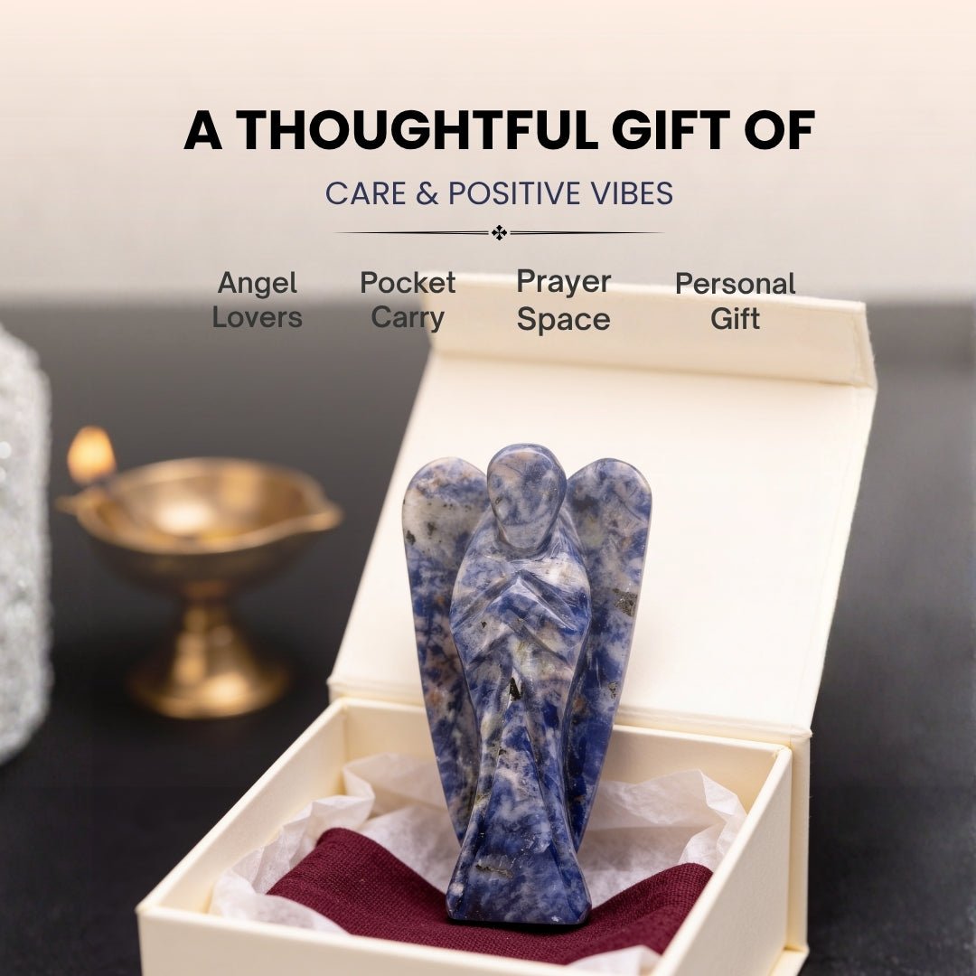 Sodalite Angel Guardian for Protection from Electro Stress, Over Emotional - Reiki, Healing Crystal Aura Chakra Therapy - plusvalueindia