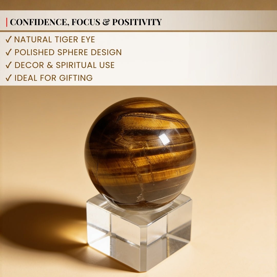natural tiger eye crystal sphere resting securely on its display stand
