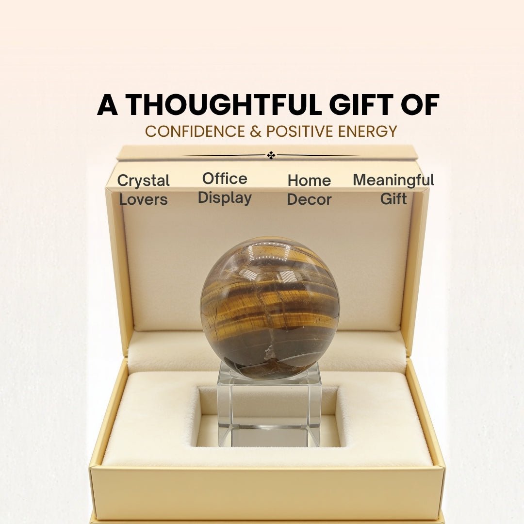 tiger eye ball sphere shown in hand for scale