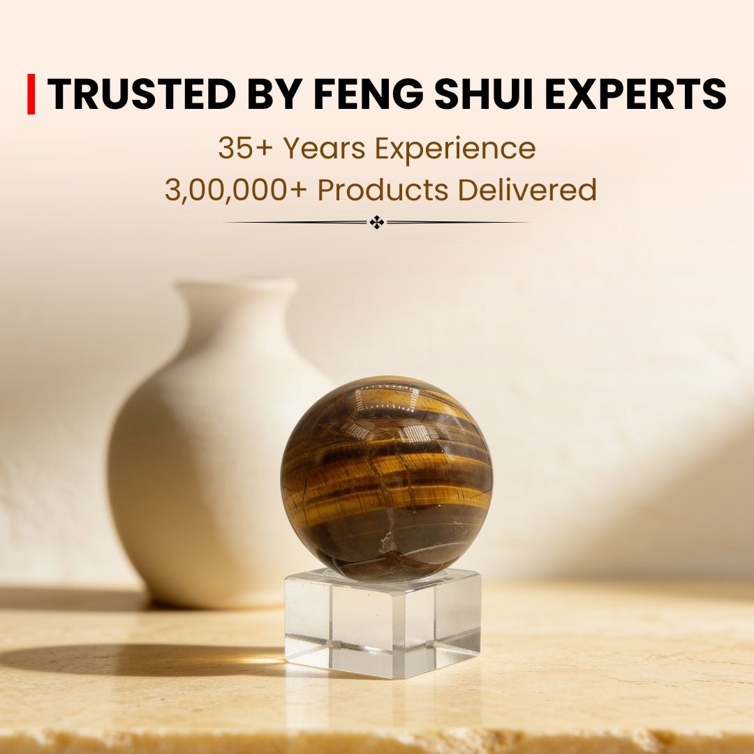 tiger eye sphere with stand displayed on an office work desk