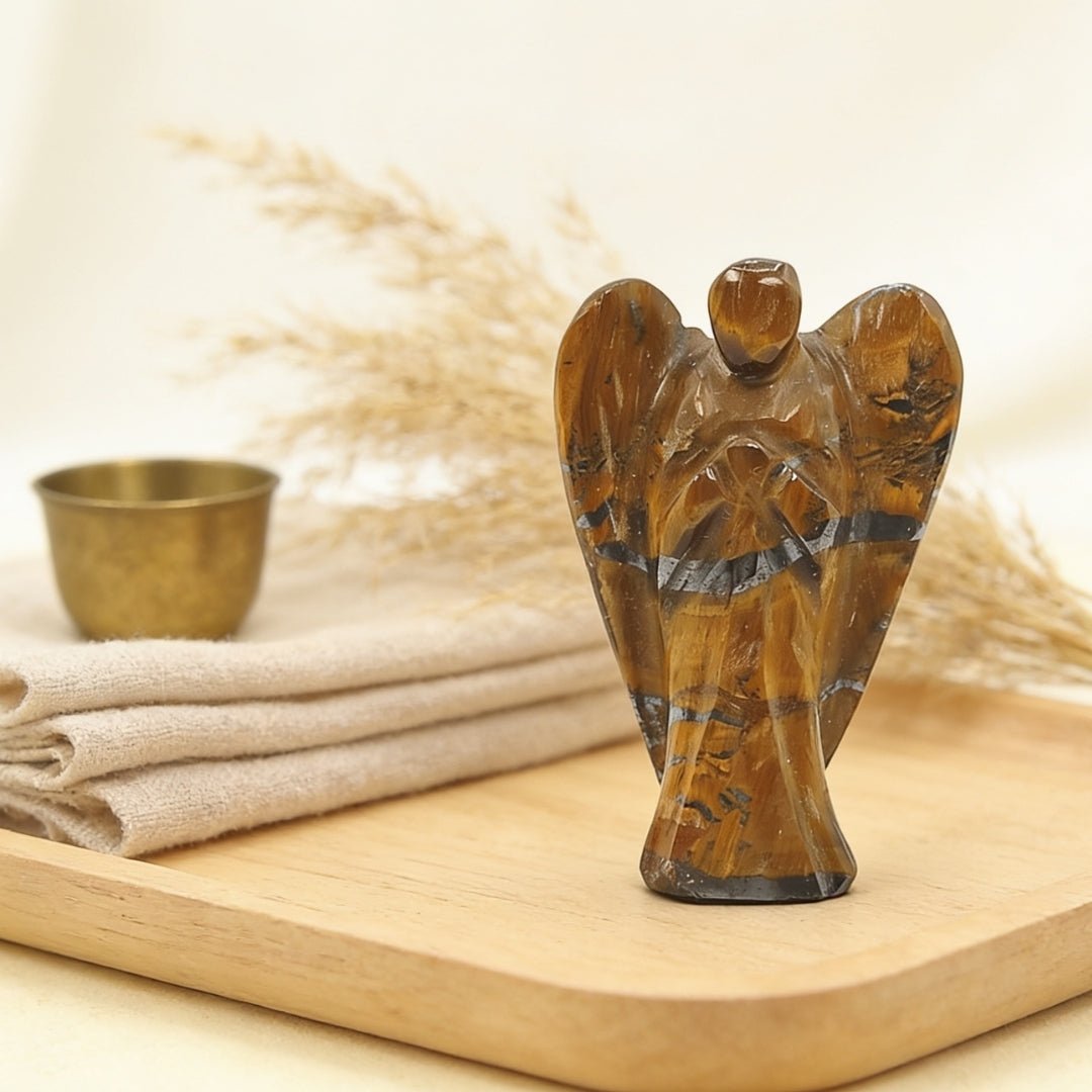 Natural Tiger Eye Angel – Protection, Grounding, and Courage - plusvalueindia