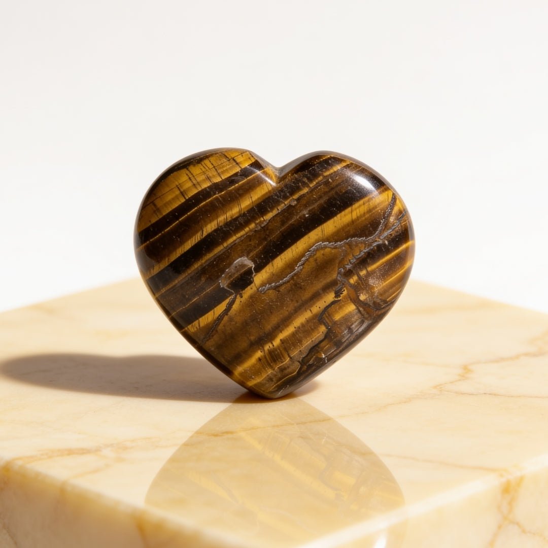 Hand-carved natural Tiger Eye polished heart-shaped pocket worry stone