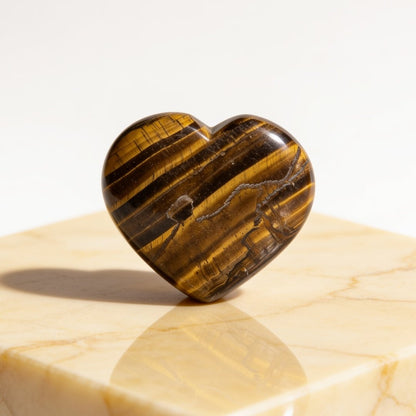 Hand-carved natural Tiger Eye polished heart-shaped pocket worry stone
