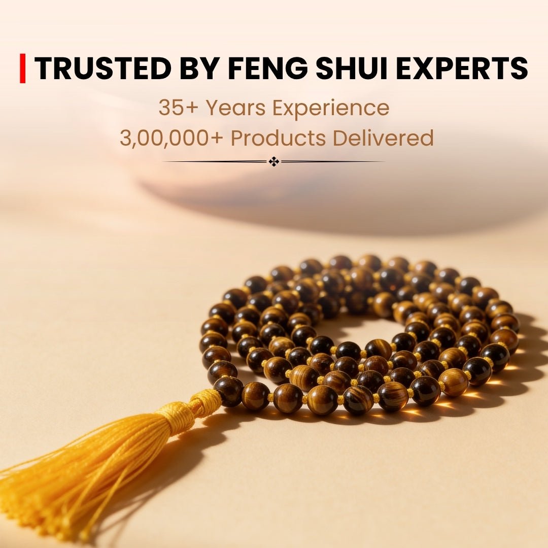 Tiger Eye Necklace Japa Mala 108 + 1 Round Beads (Knotted) for Courage Strength Confidence - plusvalueindia