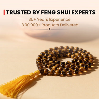 Tiger Eye Necklace Japa Mala 108 + 1 Round Beads (Knotted) for Courage Strength Confidence - plusvalueindia