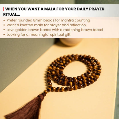 8 mm bead diameter scale measurement diagram for standard Tiger Eye japa mala