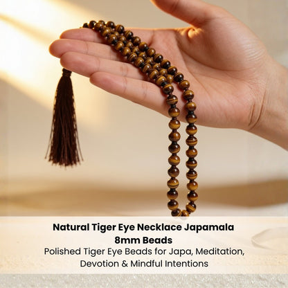 Hand-polished Tiger Eye guru bead with matching golden-brown silky hanging tassel finish