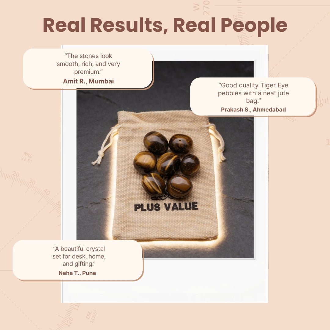 tiger eye pebbles on a work desk, traditionally associated with focus and courage