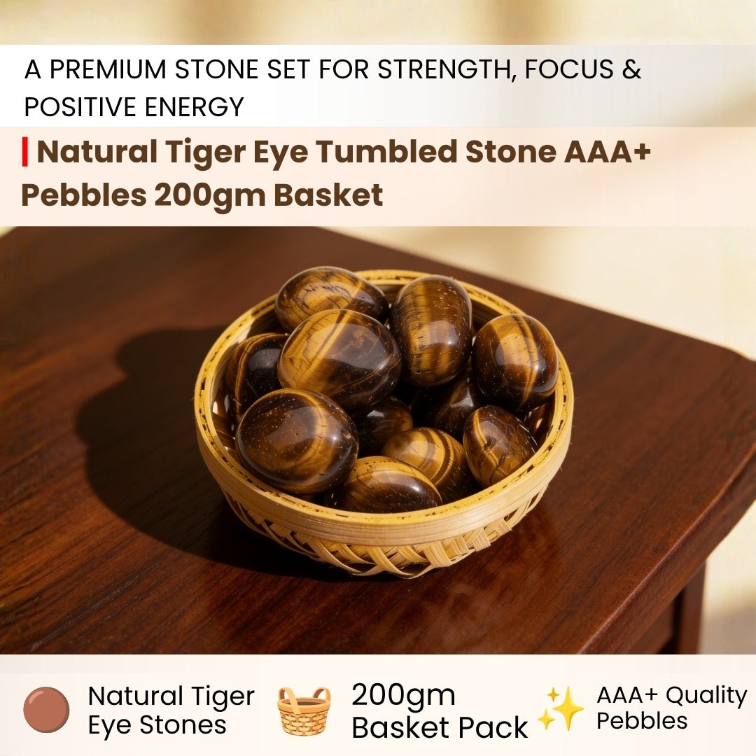 200 gm basket filled with polished natural tiger eye tumbled pebbles