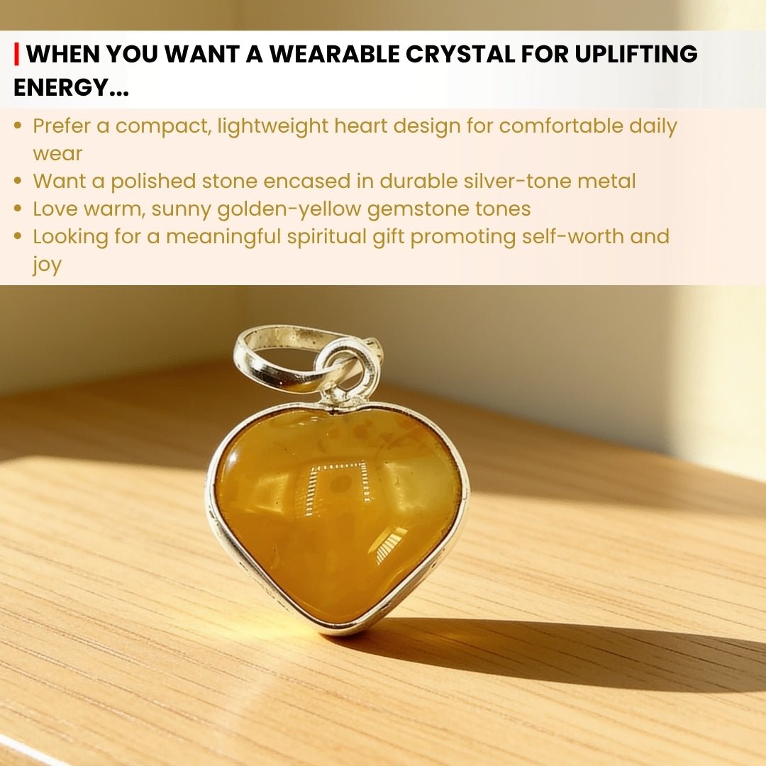 Measurement diagram showing height, width, and thickness of Yellow Aventurine heart pendant