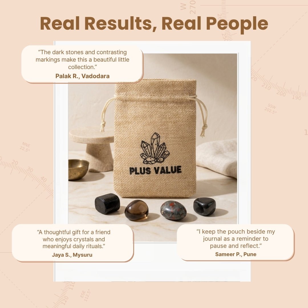 Negativity Nixer pocket crystal set displayed with an informational guide card and gift-ready packaging