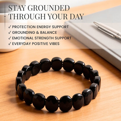 Black Tourmaline Bracelet for Protection - Healing Crystal Band for Negative Energy Shield, Men & Women - plusvalueindia