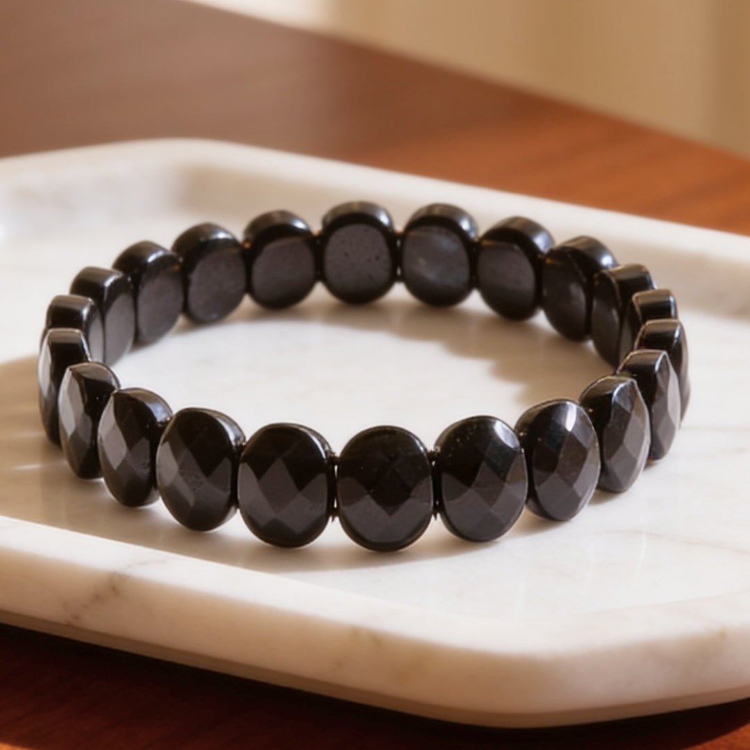 Black Tourmaline Bracelet for Protection - Healing Crystal Band for Negative Energy Shield, Men & Women - plusvalueindia