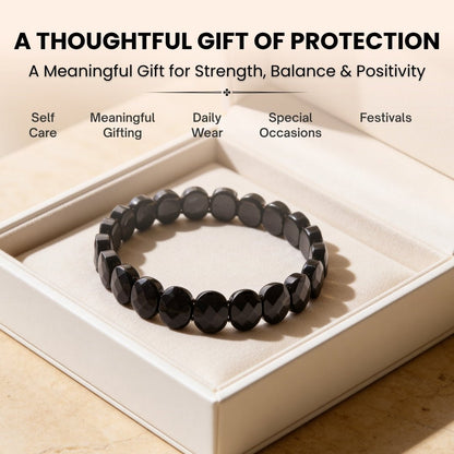 Black Tourmaline Bracelet for Protection - Healing Crystal Band for Negative Energy Shield, Men & Women - plusvalueindia