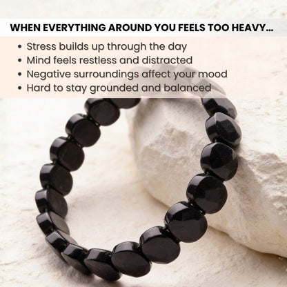 Black Tourmaline Bracelet for Protection - Healing Crystal Band for Negative Energy Shield, Men & Women - plusvalueindia