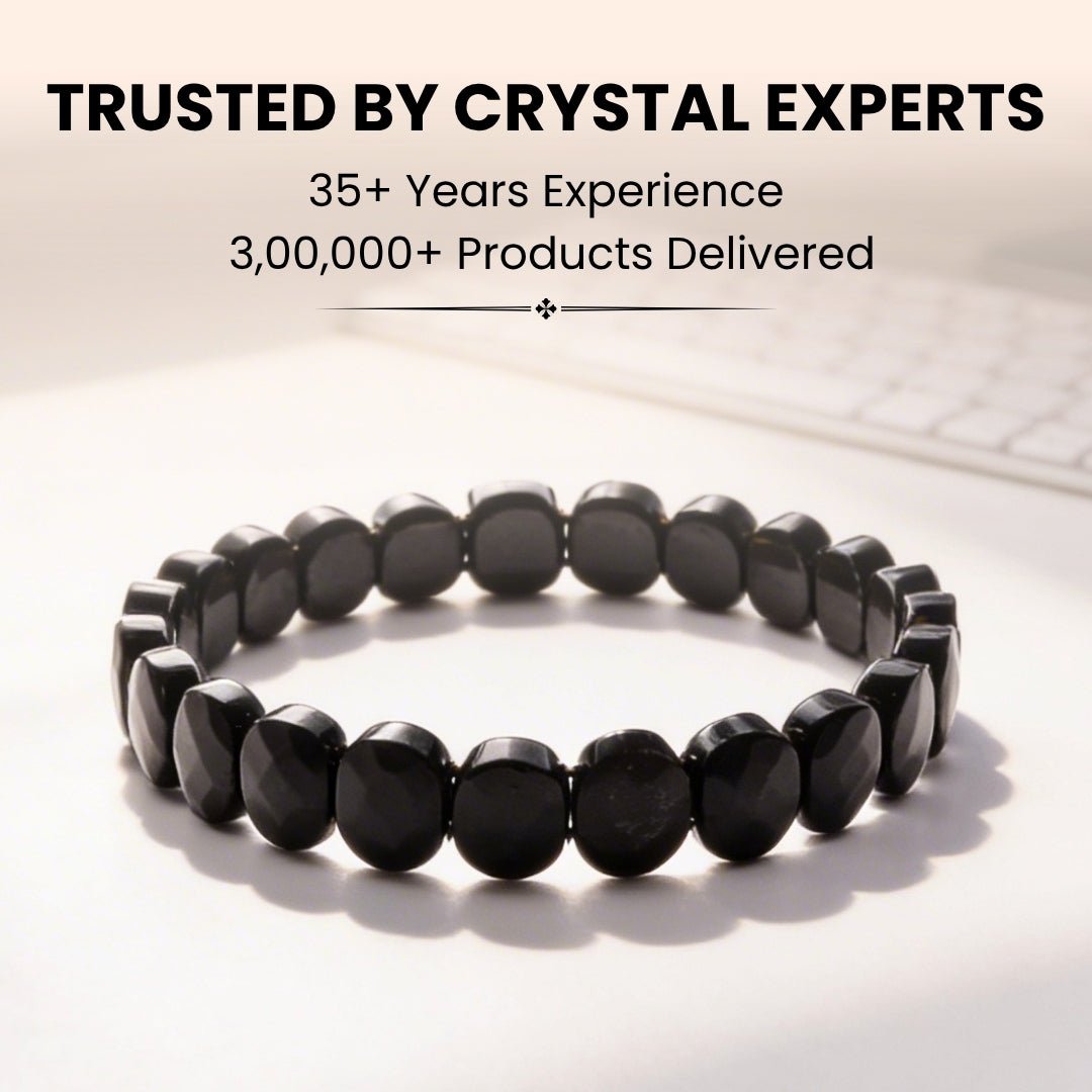 Black Tourmaline Bracelet for Protection - Healing Crystal Band for Negative Energy Shield, Men & Women - plusvalueindia