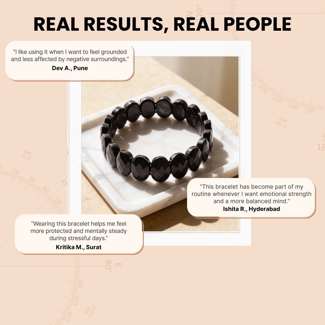 Black Tourmaline Bracelet for Protection - Healing Crystal Band for Negative Energy Shield, Men & Women - plusvalueindia