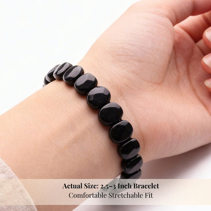 Black Tourmaline Bracelet for Protection - Healing Crystal Band for Negative Energy Shield, Men & Women - plusvalueindia