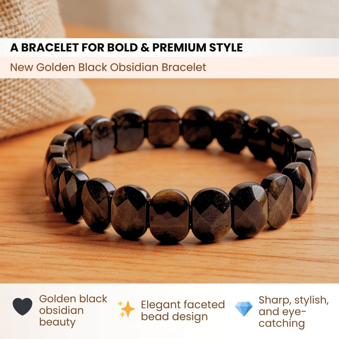 New Golden Black Obsidian Bracelet - plusvalueindia