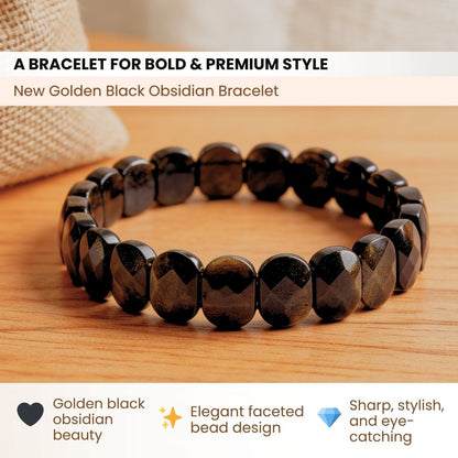 New Golden Black Obsidian Bracelet - plusvalueindia