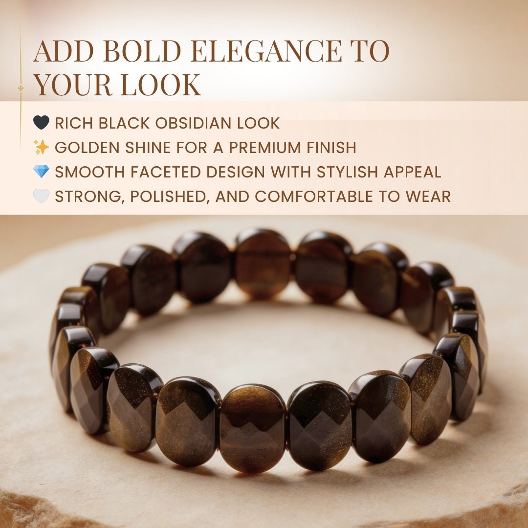 New Golden Black Obsidian Bracelet - plusvalueindia