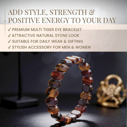 8 mm round tiger eye beads arranged in a stretchable bracelet