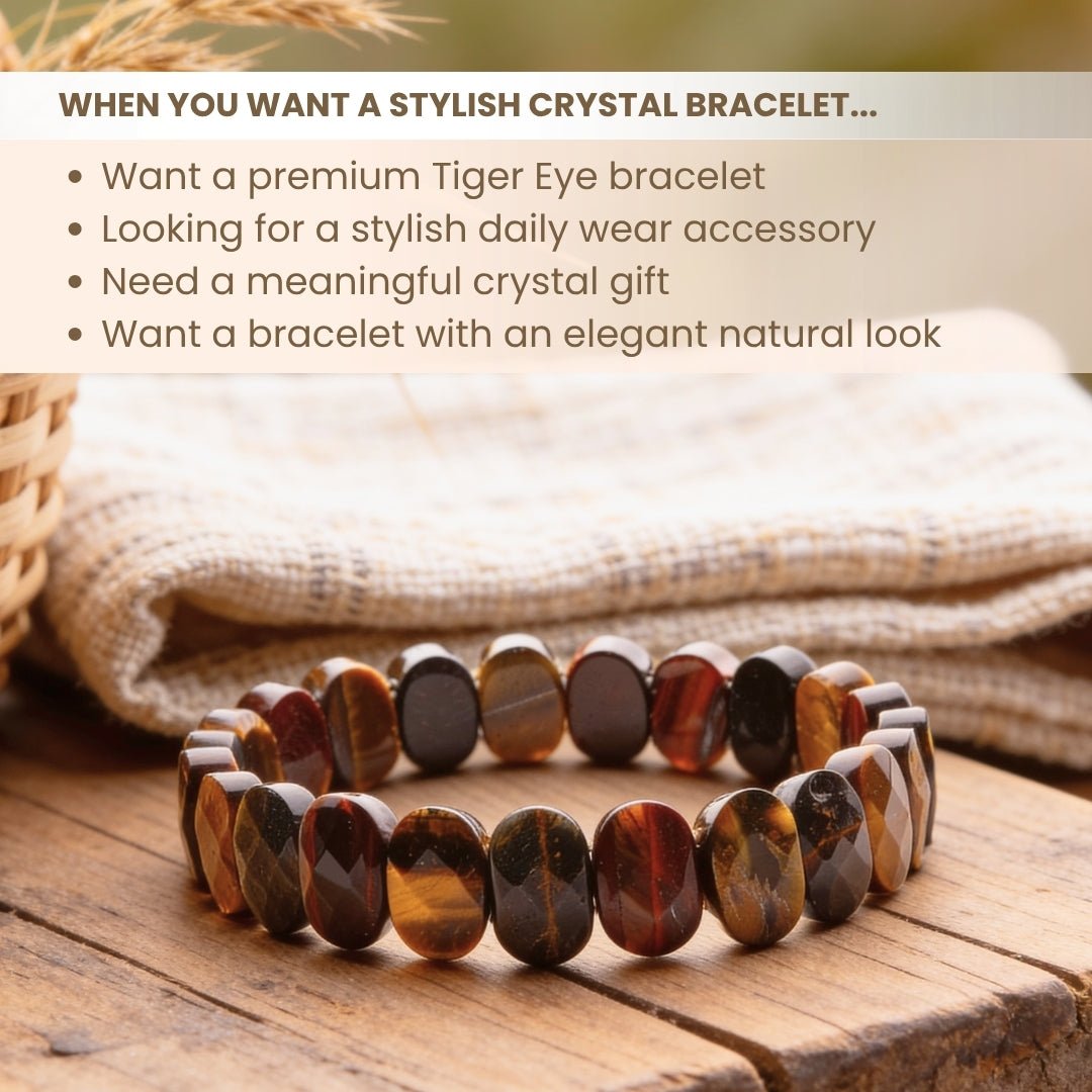 multi tiger eye bracelet worn on the wrist for scale