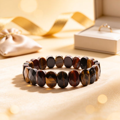 new multi tiger eye premium bracelet with golden, red and blue stone beads
