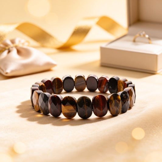 new multi tiger eye premium bracelet with golden, red and blue stone beads