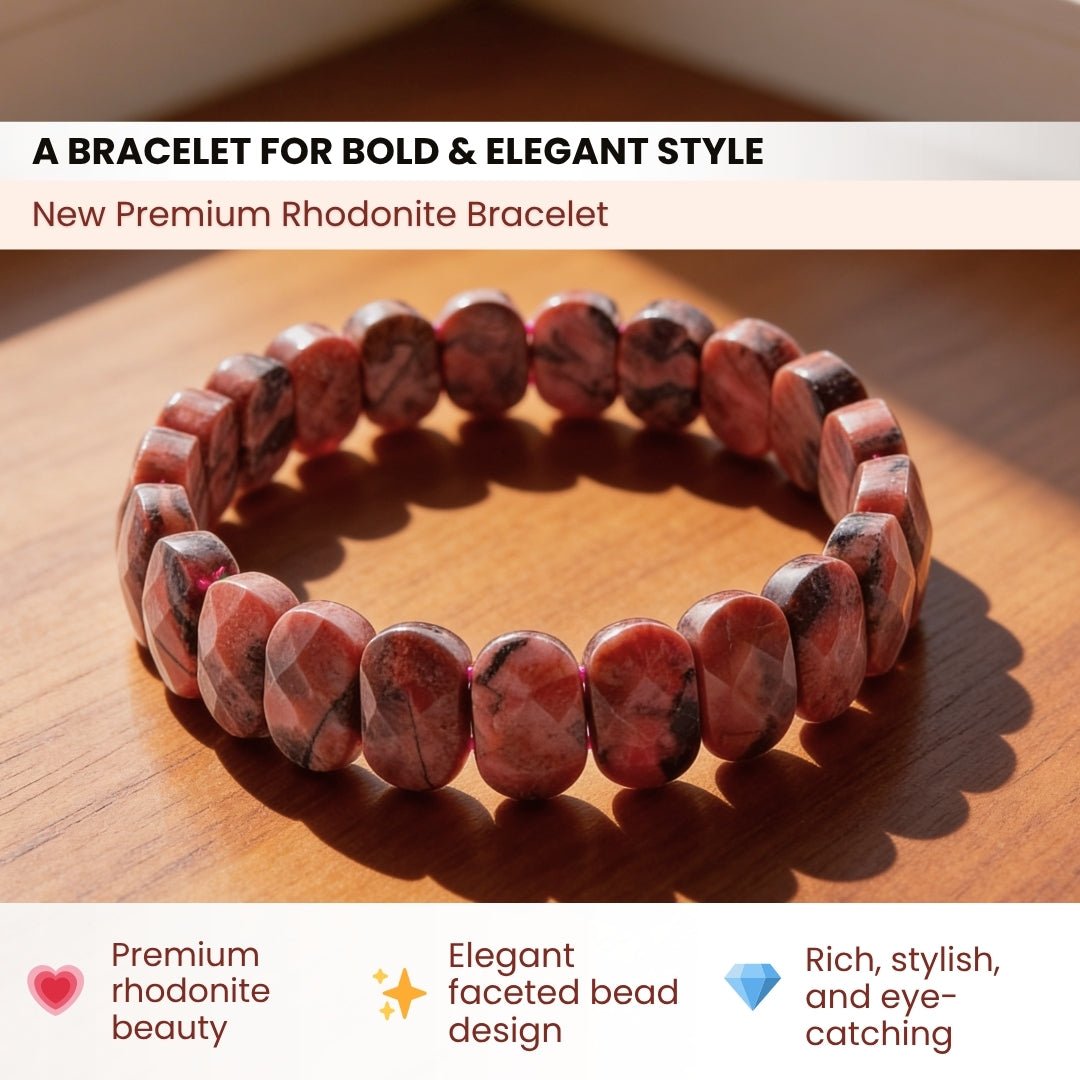 New Premium Rhodonite Bracelet for Emotional Shock and Panic | Stylish Charm Crystal Bracelet for Men Women Boys and Girls (1pc, Jute Bag) - plusvalueindia