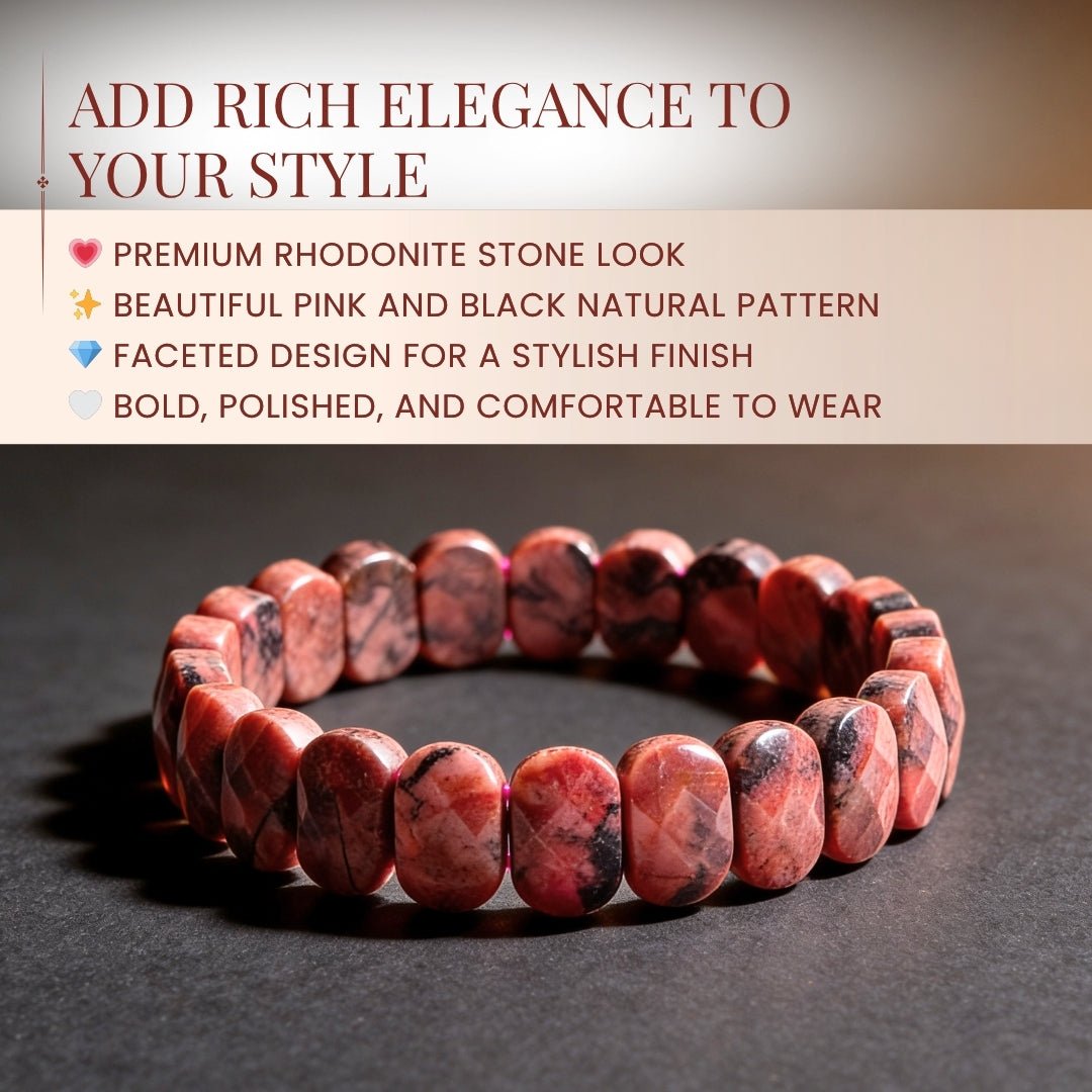 New Premium Rhodonite Bracelet for Emotional Shock and Panic | Stylish Charm Crystal Bracelet for Men Women Boys and Girls (1pc, Jute Bag) - plusvalueindia
