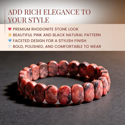 New Premium Rhodonite Bracelet for Emotional Shock and Panic | Stylish Charm Crystal Bracelet for Men Women Boys and Girls (1pc, Jute Bag) - plusvalueindia