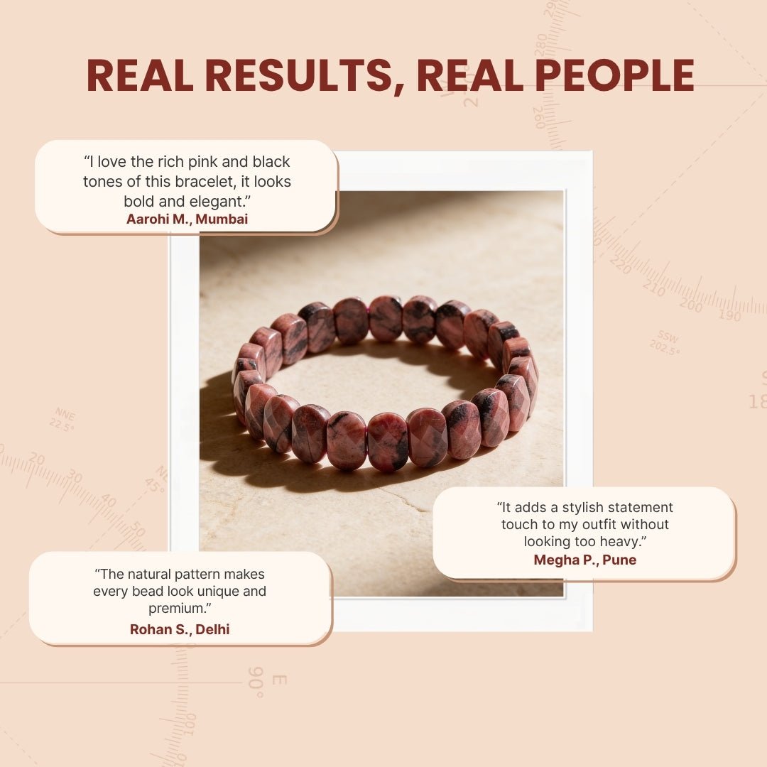 New Premium Rhodonite Bracelet for Emotional Shock and Panic | Stylish Charm Crystal Bracelet for Men Women Boys and Girls (1pc, Jute Bag) - plusvalueindia