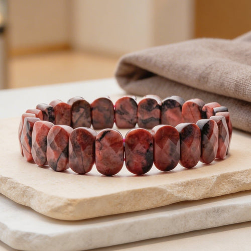 New Premium Rhodonite Bracelet for Emotional Shock and Panic | Stylish Charm Crystal Bracelet for Men Women Boys and Girls (1pc, Jute Bag) - plusvalueindia