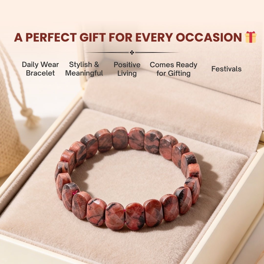 New Premium Rhodonite Bracelet for Emotional Shock and Panic | Stylish Charm Crystal Bracelet for Men Women Boys and Girls (1pc, Jute Bag) - plusvalueindia