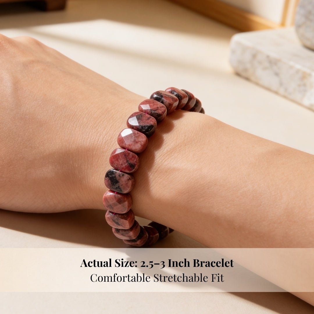New Premium Rhodonite Bracelet for Emotional Shock and Panic | Stylish Charm Crystal Bracelet for Men Women Boys and Girls (1pc, Jute Bag) - plusvalueindia