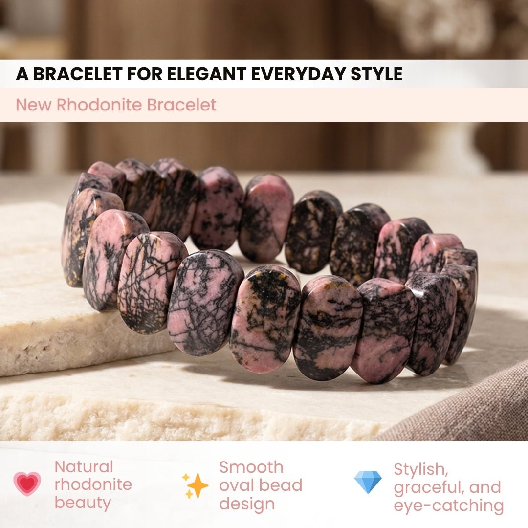 New Rhodonite Bracelet for Emotional Shock and Panic | Stylish Charm Crystal Bracelet for Men Women Boys and Girls (1pc, Jute Bag) - plusvalueindia