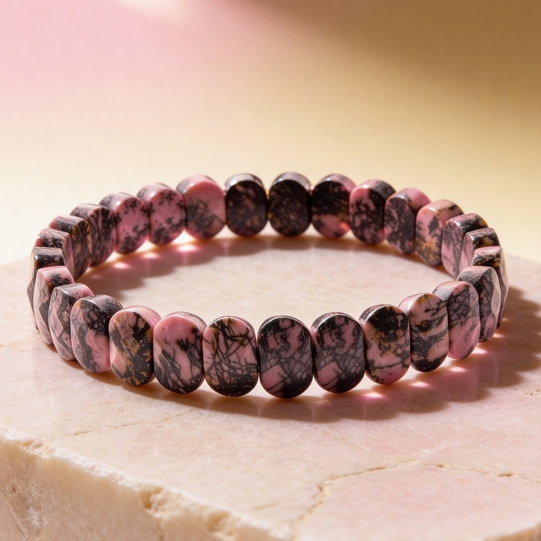New Rhodonite Bracelet for Emotional Shock and Panic | Stylish Charm Crystal Bracelet for Men Women Boys and Girls (1pc, Jute Bag) - plusvalueindia