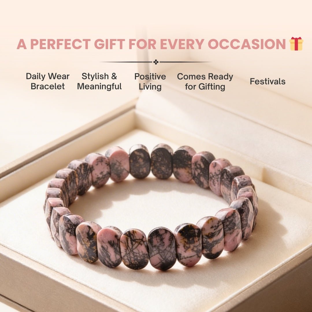 New Rhodonite Bracelet for Emotional Shock and Panic | Stylish Charm Crystal Bracelet for Men Women Boys and Girls (1pc, Jute Bag) - plusvalueindia